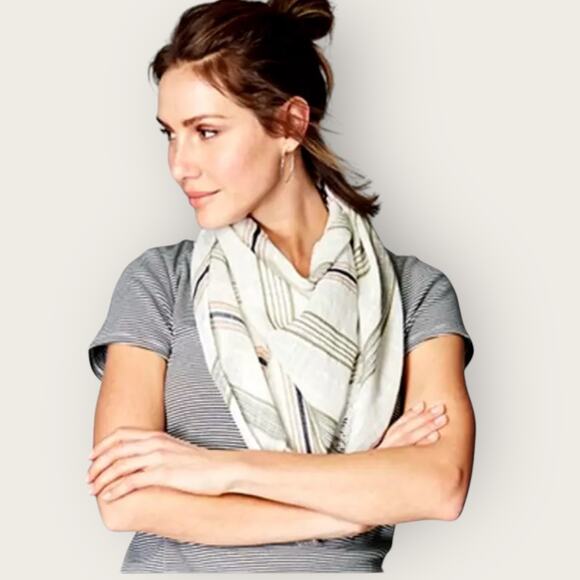 J Jill Triangle Scarf Woven Stripe 68”x32” 100% Cotton - Picture 1 of 7